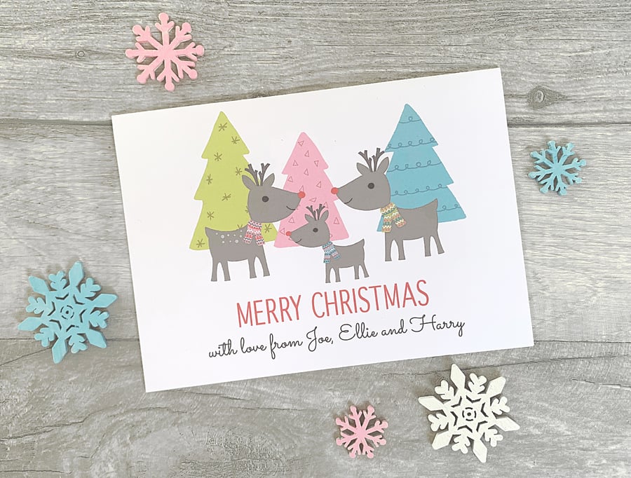 Personalised Reindeer Family Christmas Card Pack
