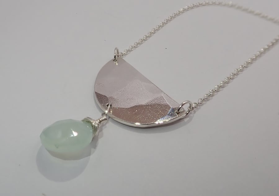 Sterling Silver and Chalcedony Half Moon Necklace