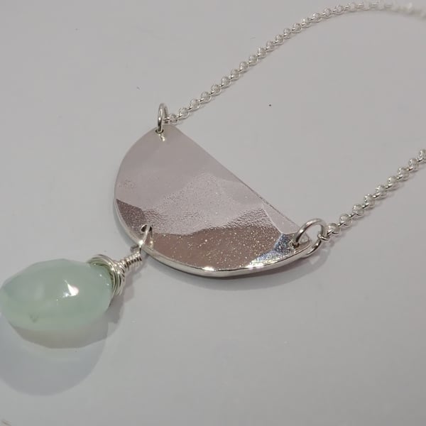 Sterling Silver and Chalcedony Half Moon Necklace