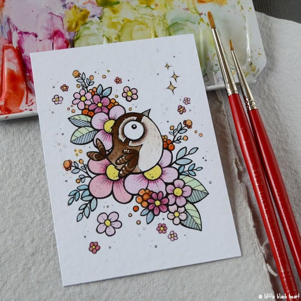 floral wren - original aceo