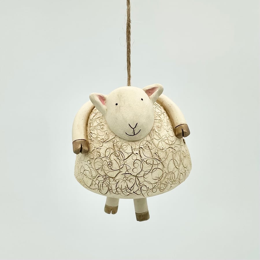 Handmade Ceramic Sheep Hanging Decoration Bell - Pottery Birthday Gift