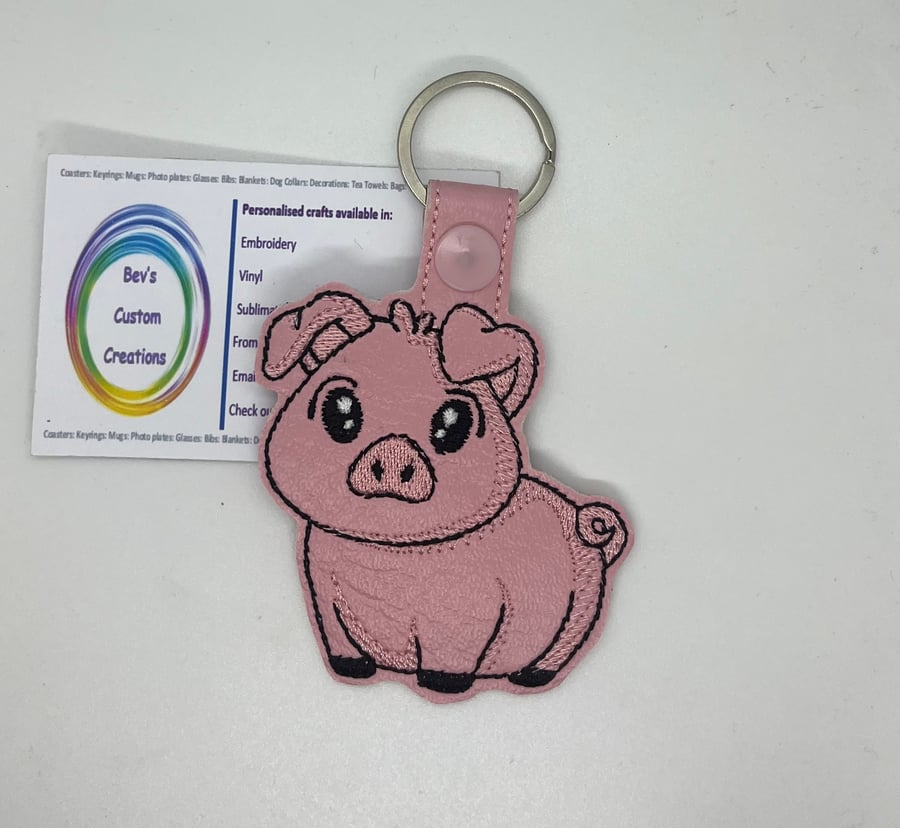 Embroidered Pig Keyring