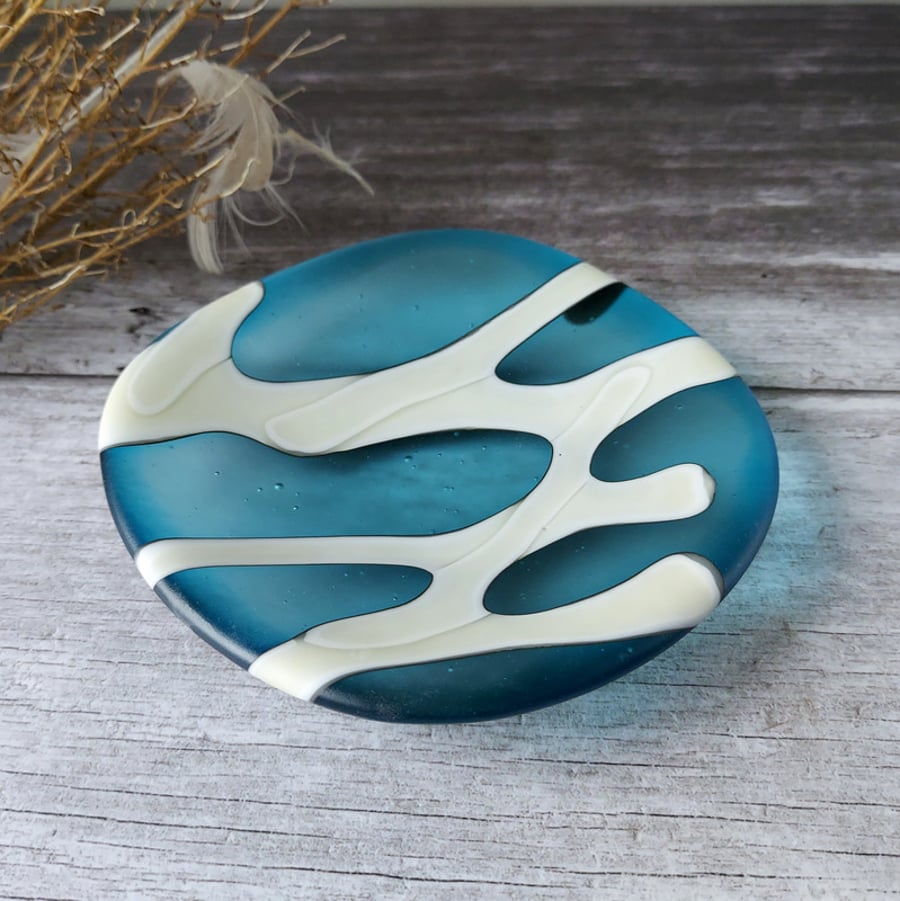 Turquoise Glass Trinket Dish, sea glass effect