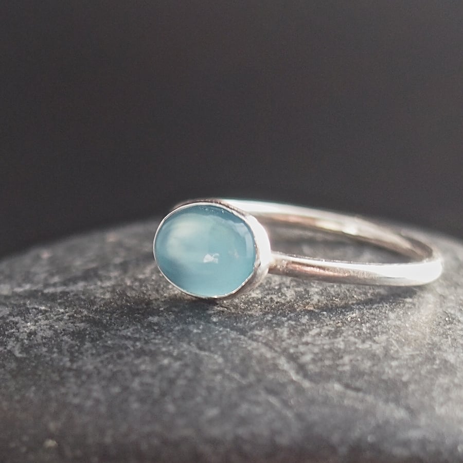Oval Ring with Sky Blue Chalcedony