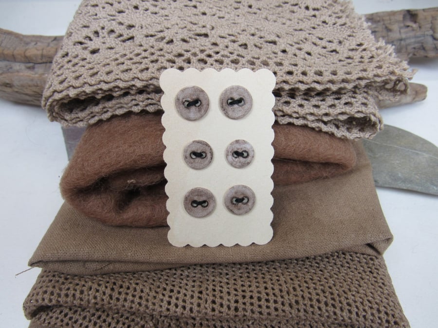 Dark Brown Natural Walnut Dye Fabric Pack Cotton Silk Lace