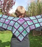Shawl, Scarf, Wrap, Knitted Handspun, Purple, Pink, Blue, Green, Merino Wool - Image 5