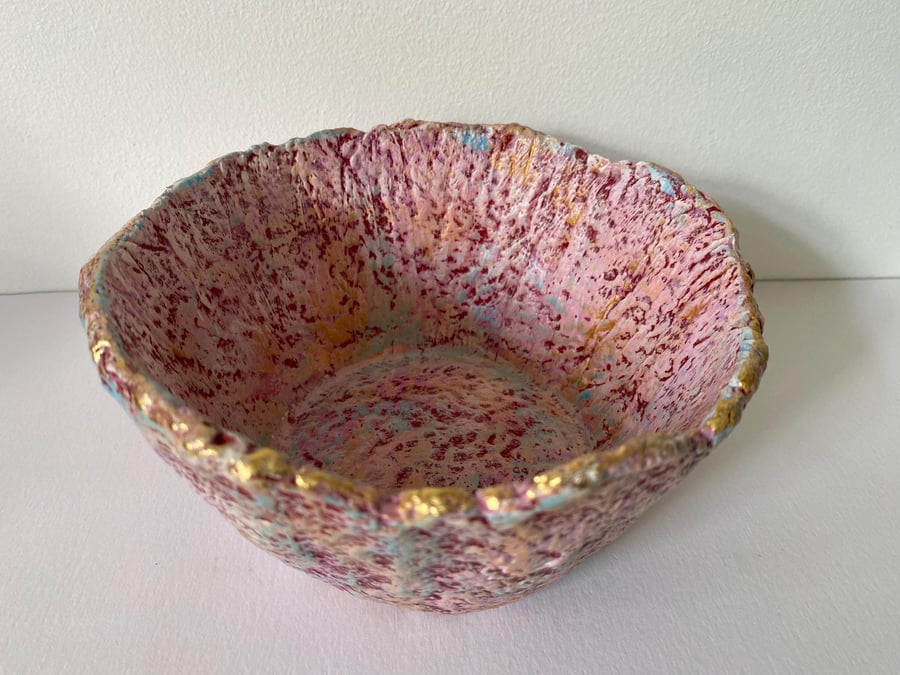 Handcrafted eco friendly Paper Mache Bowl with Gold Rim 