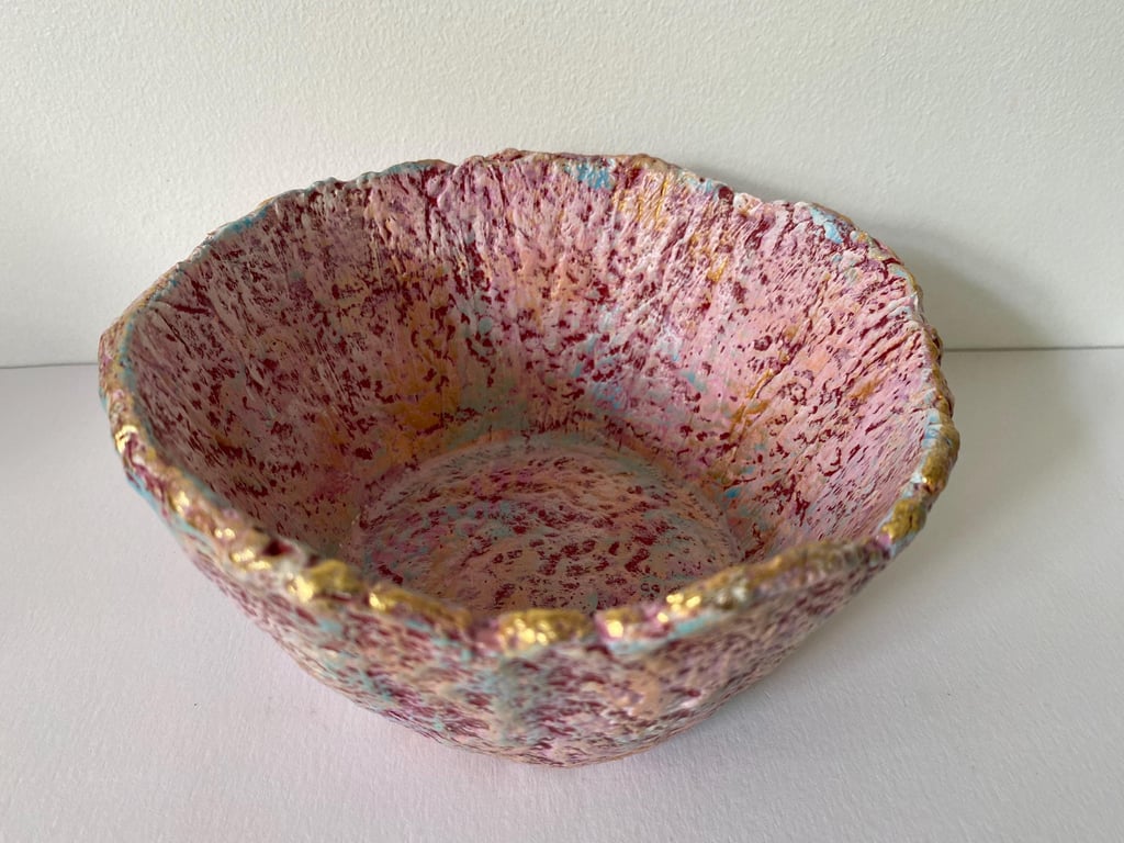 Handcrafted eco friendly Paper Mache Bowl with Gold Rim 