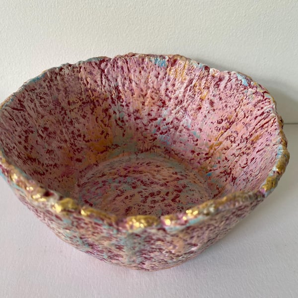 Handcrafted eco friendly Paper Mache Bowl with Gold Rim 