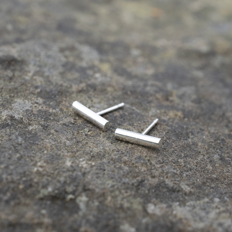 Tiny Silver Bar Stud Earrings