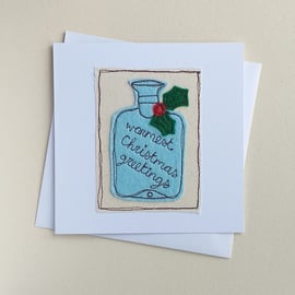 Embroidered Hot Water Bottle Christmas Card