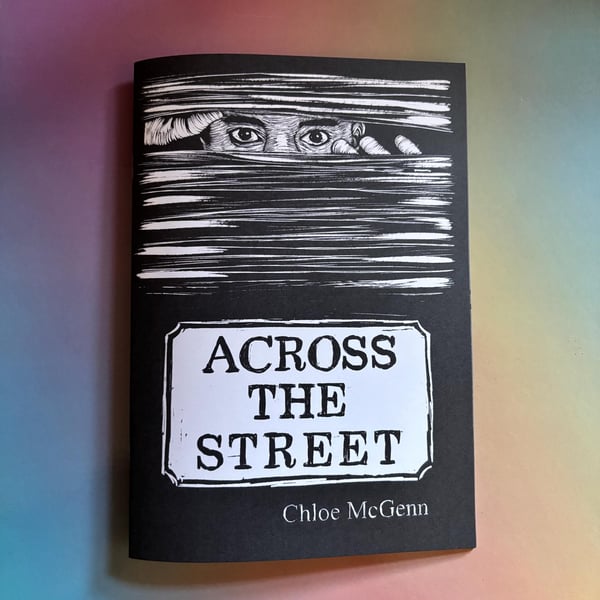 Across the Street - Lino cut (style) monochrome unsettling comic