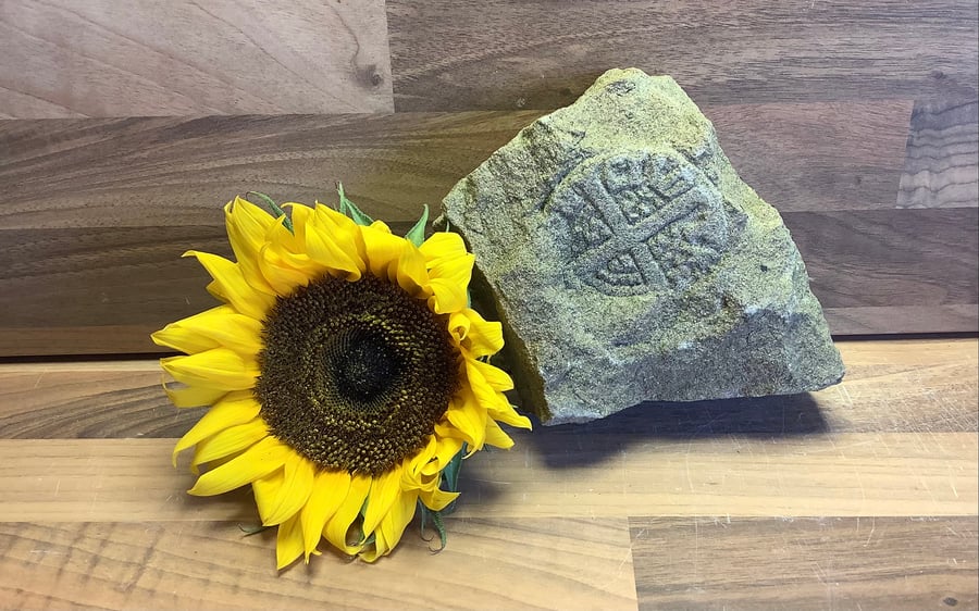  Long Cross 'coin in clod' stone carving -  metal detectorist gift