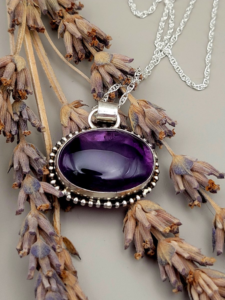 Genuine Amethyst and Sterling Silver Pendant 