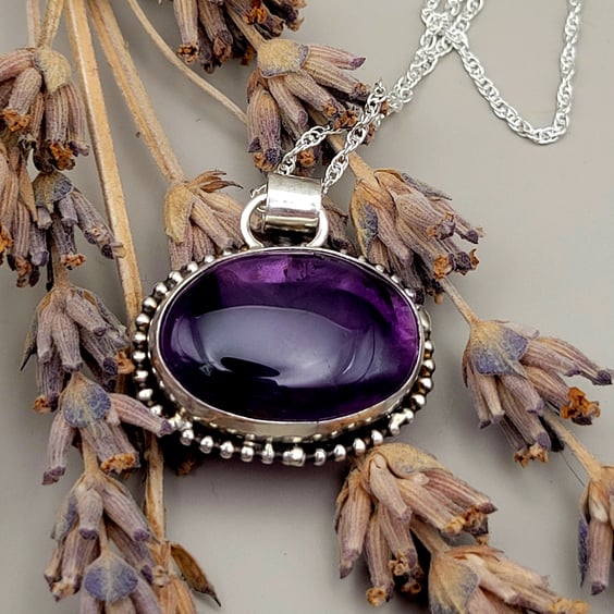 Genuine Amethyst and Sterling Silver Pendant 