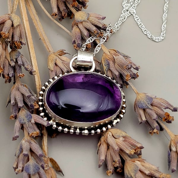 Genuine Amethyst and Sterling Silver Pendant 