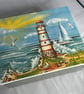 Decorated Tin Box Seaside Lighthouse Storage Treasures Photos Holiday Memories - Image 1