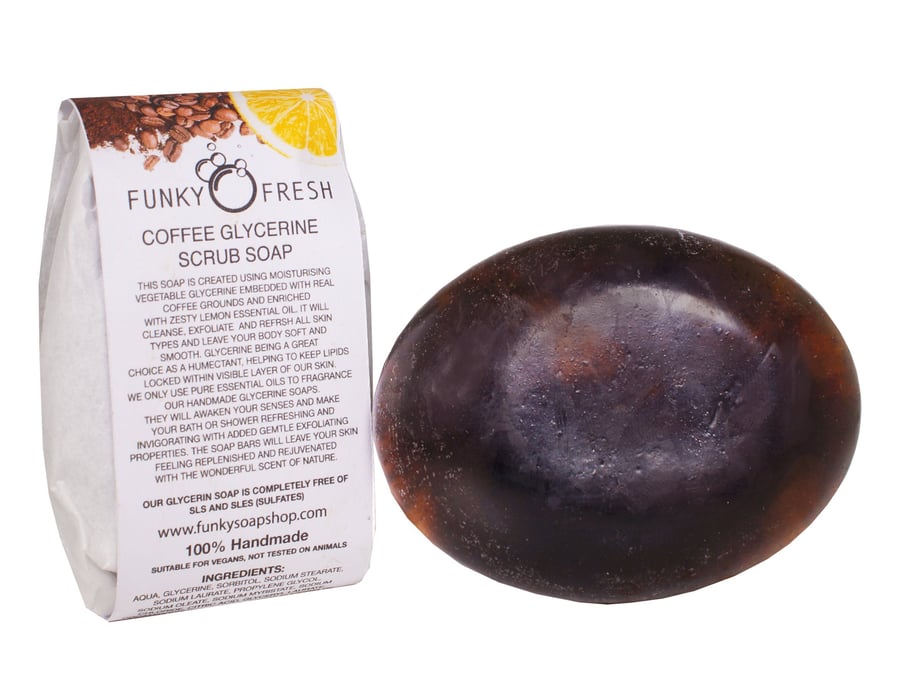 Coffee Glycerine Soap infused Coffee Grounds, 100% Natural & Handmade, 70g