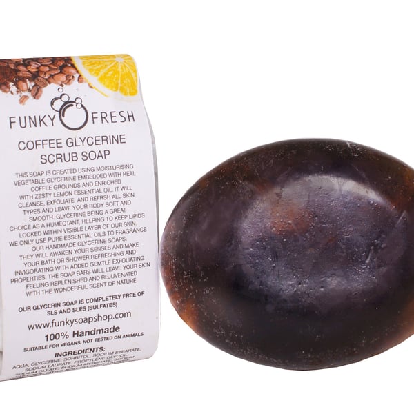 Coffee Glycerine Soap infused Coffee Grounds, 100% Natural & Handmade, 70g
