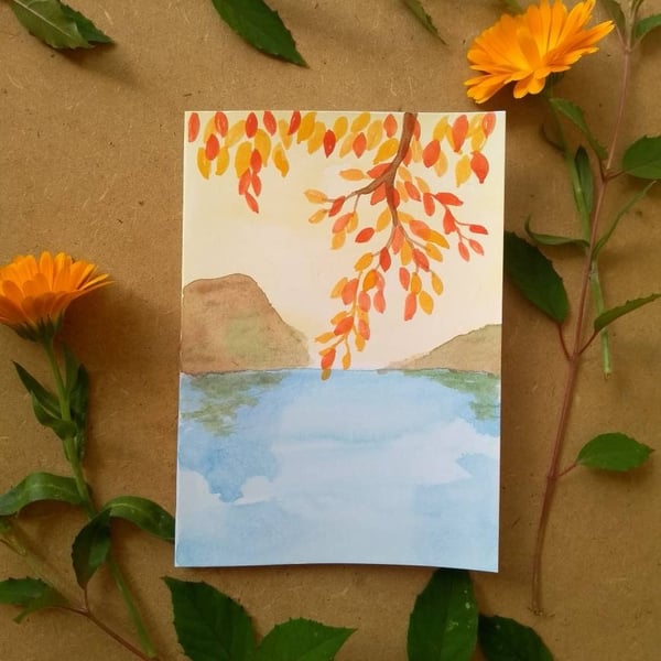 Handmade Original Watercolour Autumn Greetings Card Notecard Blank card
