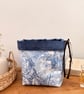 Blue Toile Fabric Storage Basket with Velvet Lining - Image 4
