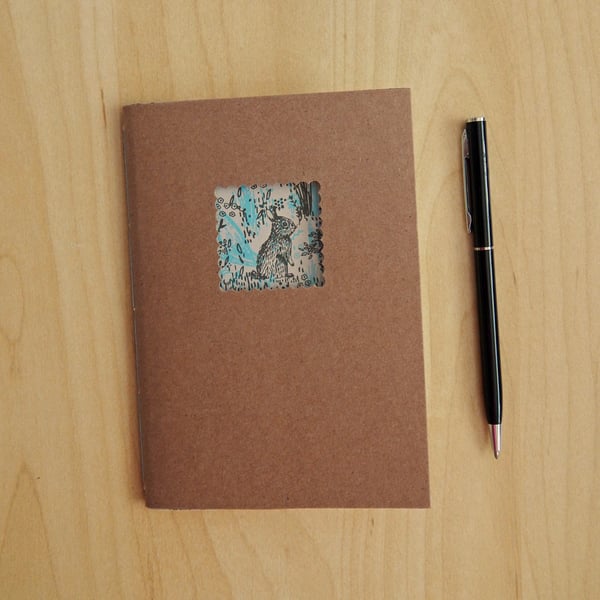 Rabbit Kraft Notebook - 6x4 ins hand bound book, pocket journal - Woodland Bunny