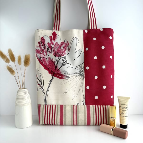 Tote Bag with Stylised Red Flower