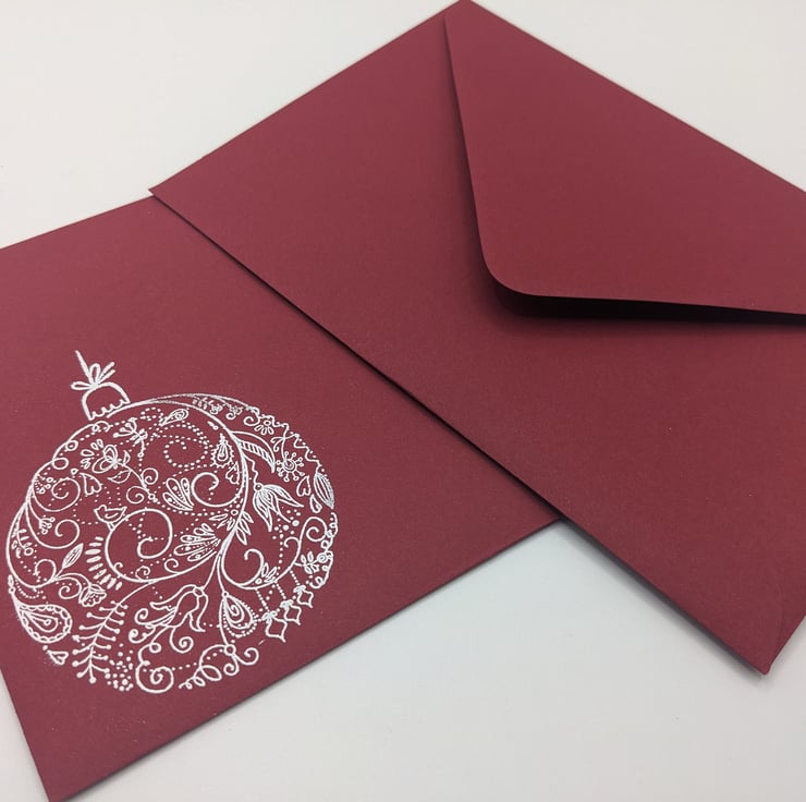 Christmas red envelope - white bauble pattern, ... - Folksy