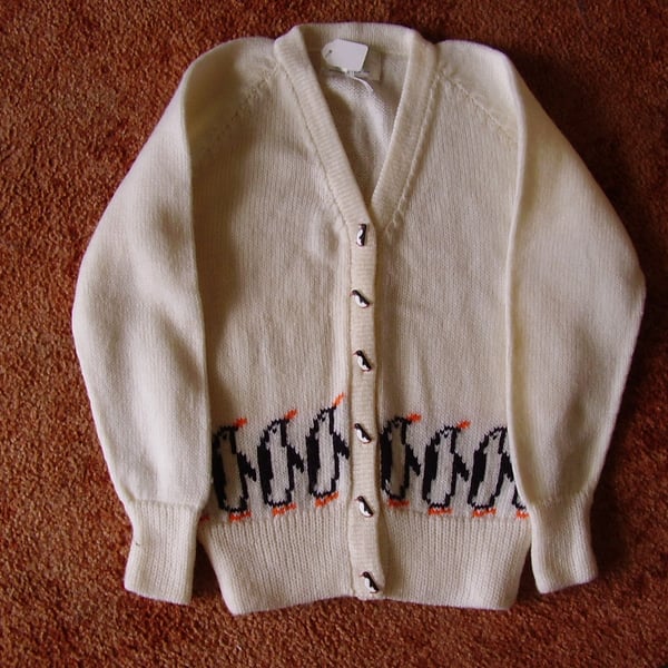 Penguin Cardigan with Penguin Buttons in machine wash wool or cotton