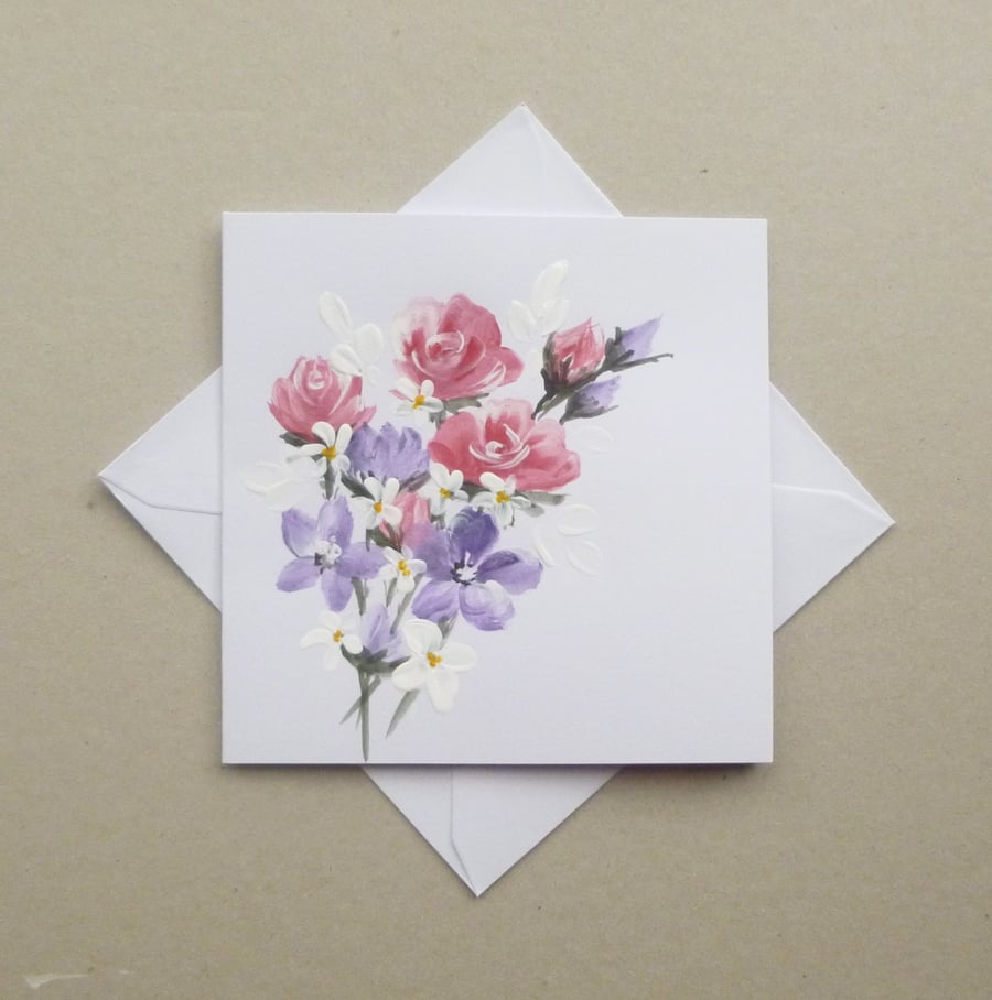 original art hand painted floral blank greetings card ( ref F 849 C1 )