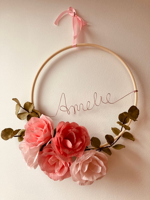 Gorgeous handmade pink paper rose hoop
