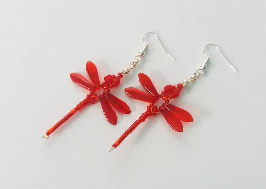 Beaded Dragonflies Earrings – Red