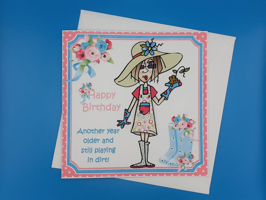 Birthday Card For Gardening, Female, Decoupage, Large
