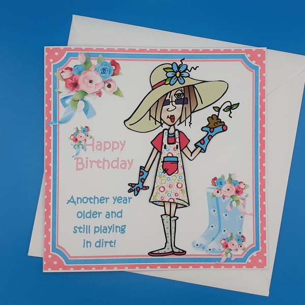 Birthday Card For Gardening, Female, Decoupage, Large