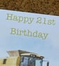 Combine Harvester Birthday Card. Yellow Vintage Farm Machine with foil message  - Image 3