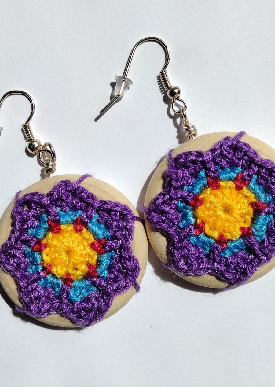 Micro crochet mandala earrings
