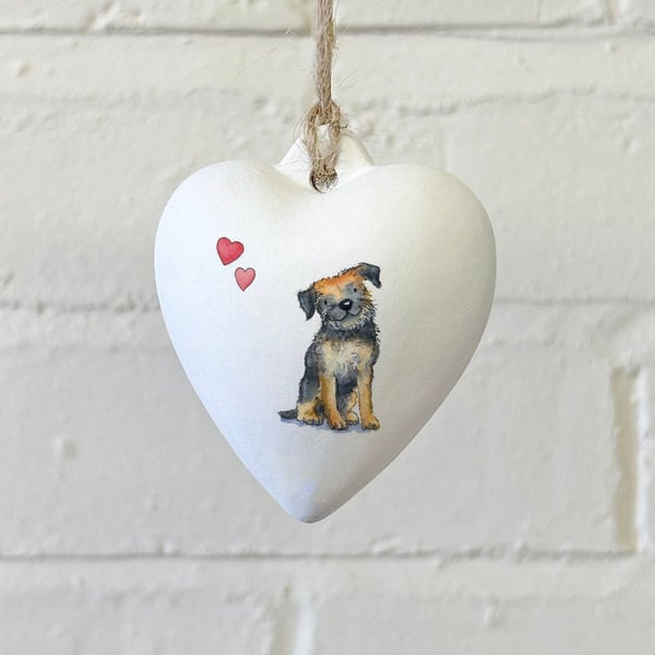 Border Terrier Ceramic Heart Bauble