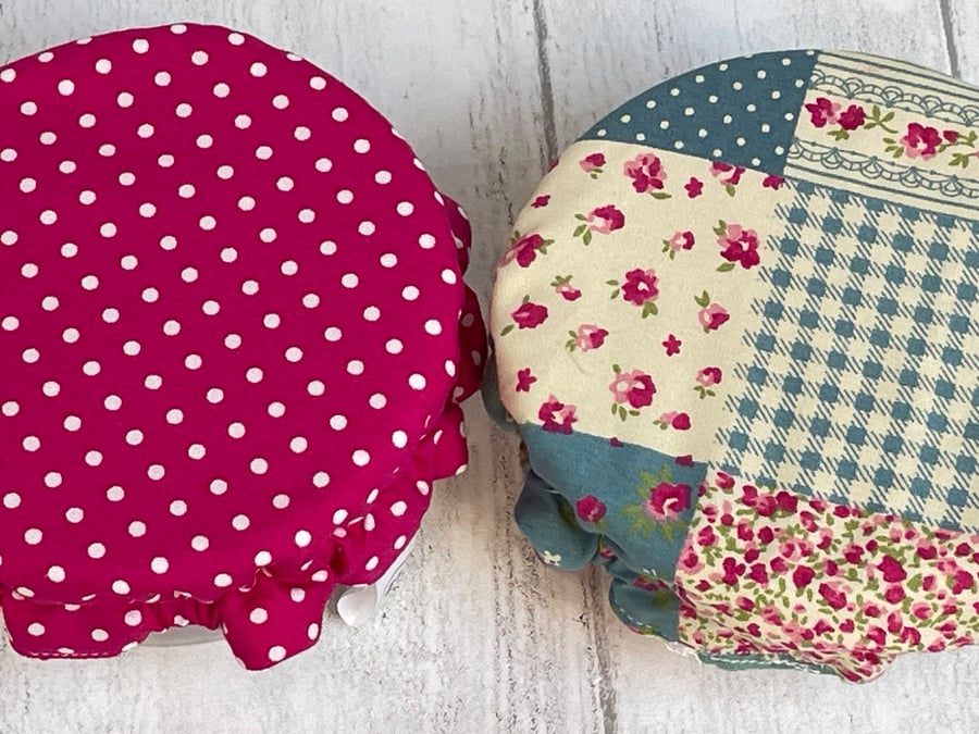 Extra small bowl covers for dips. Set of two. Blue and pink