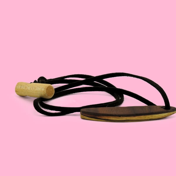 Hand Carved Lozenge shaped 2 tone wood necklace: SKU-N17