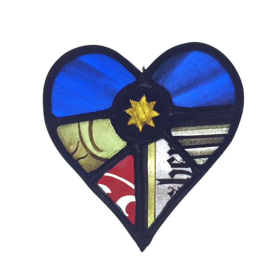 Heart Made of Reclaimed Antique Stained Glass 
