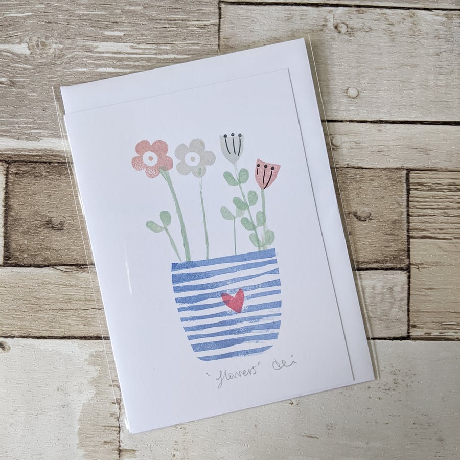 Hand Printed Greeting Card Flowers