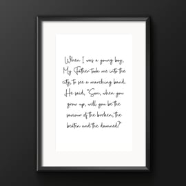 Black Parade Verse Lyrics - MCR My Chemical Romance - music print - minimalist