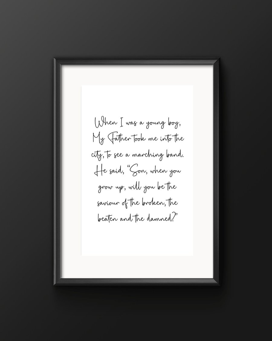 Black Parade Verse Lyrics - MCR My Chemical Romance - music print - minimalist