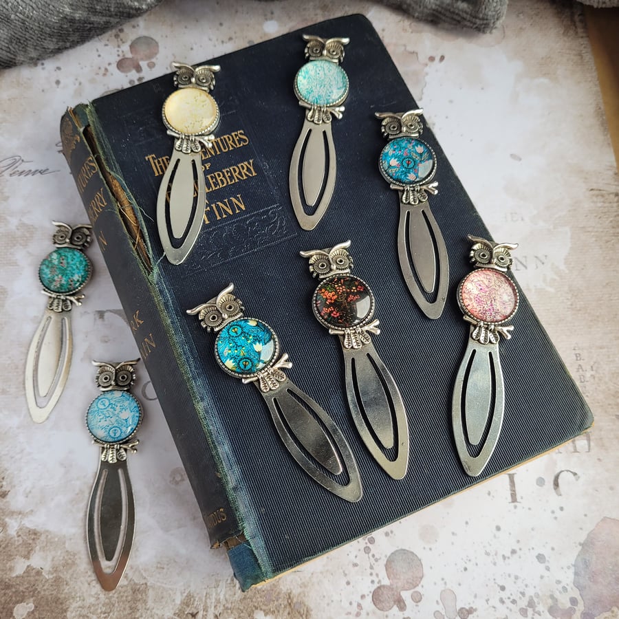 Owl Bookmarks with Glass Cabochon Embellishment, colour choices