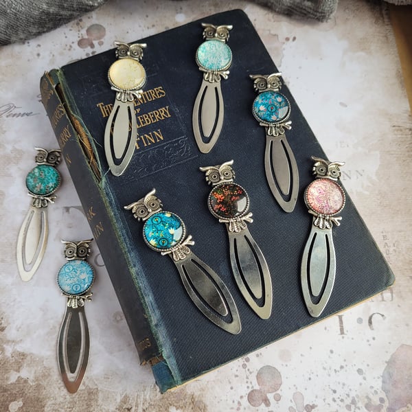 Owl Bookmarks with Glass Cabochon Embellishment, colour choices