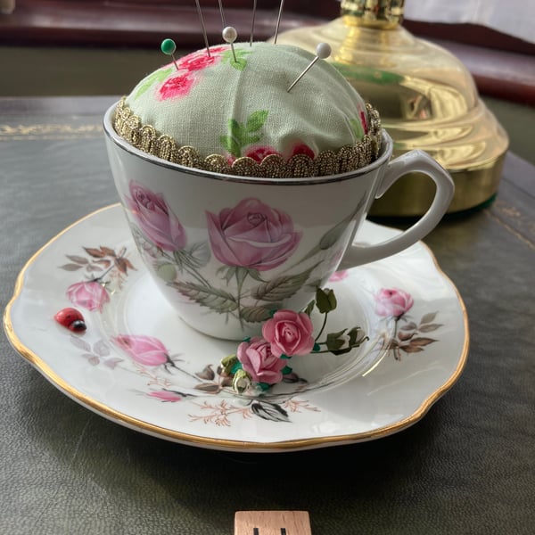 Vintage teacup pincushions
