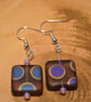 Czech glass very Grape Peacock matt square earrings - Image 6