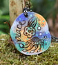 Peaceful jellyfish. Pyrography sea theme hanging disc, personalisable. - Image 1