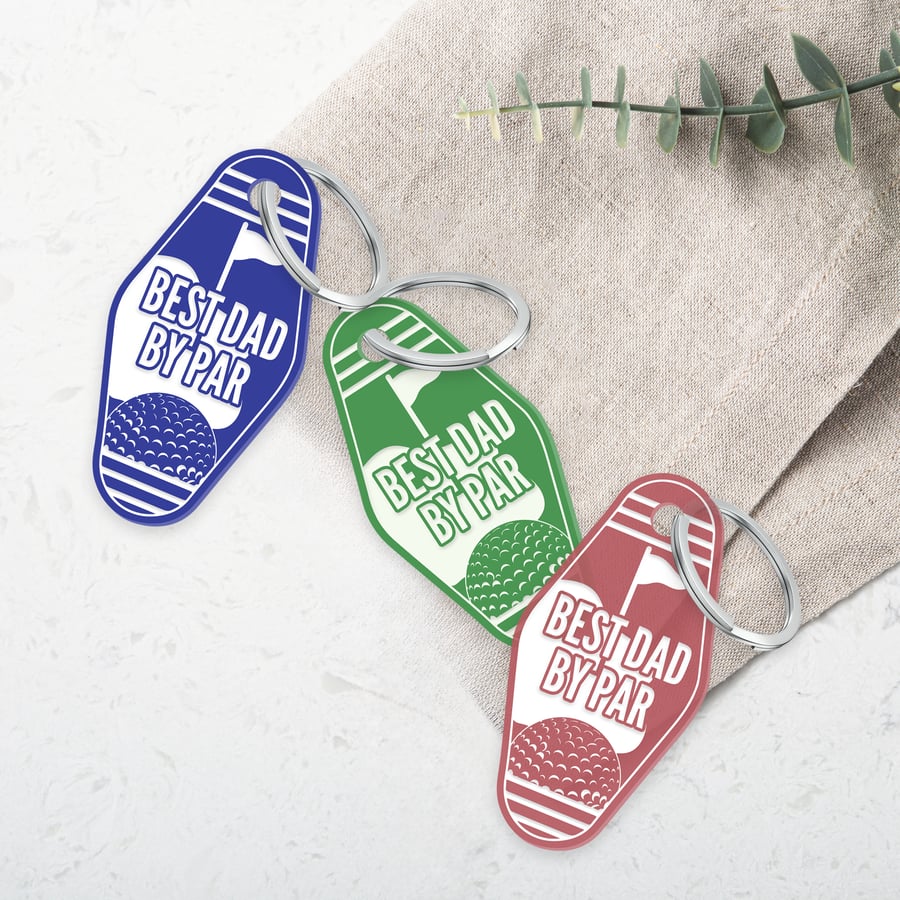 Best Dad By Par Personalised Keyring, Flag Design, Father's Day Gift, Golfing 