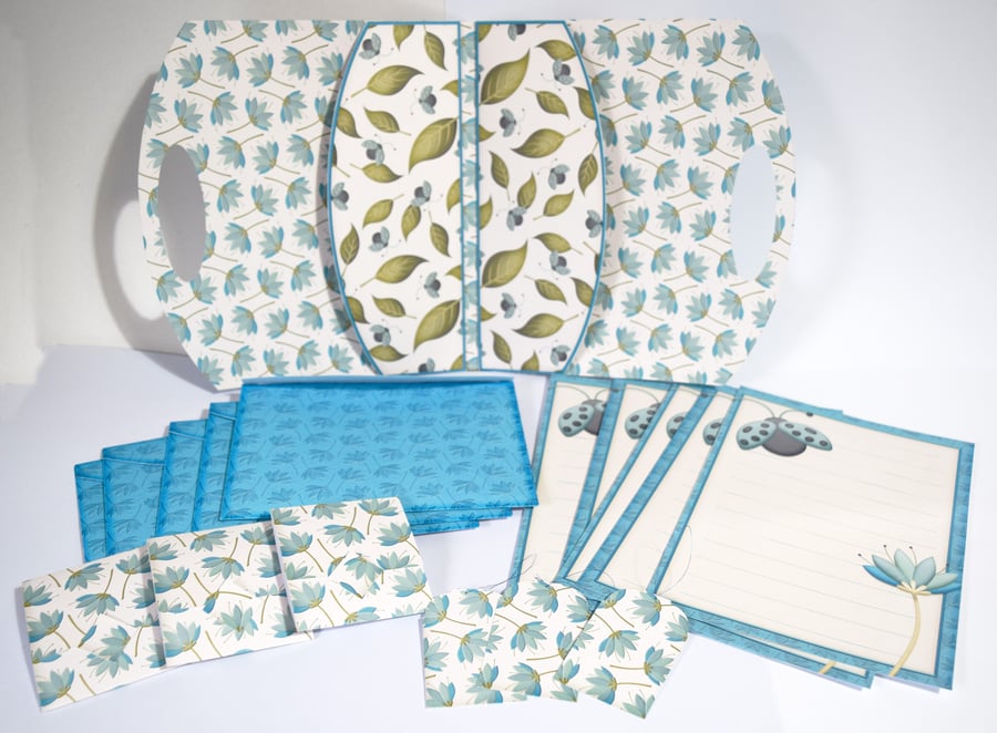 Blue Ladybird Stationery Set - Folder, Writing Paper, Tags, Note Cards, Envelope